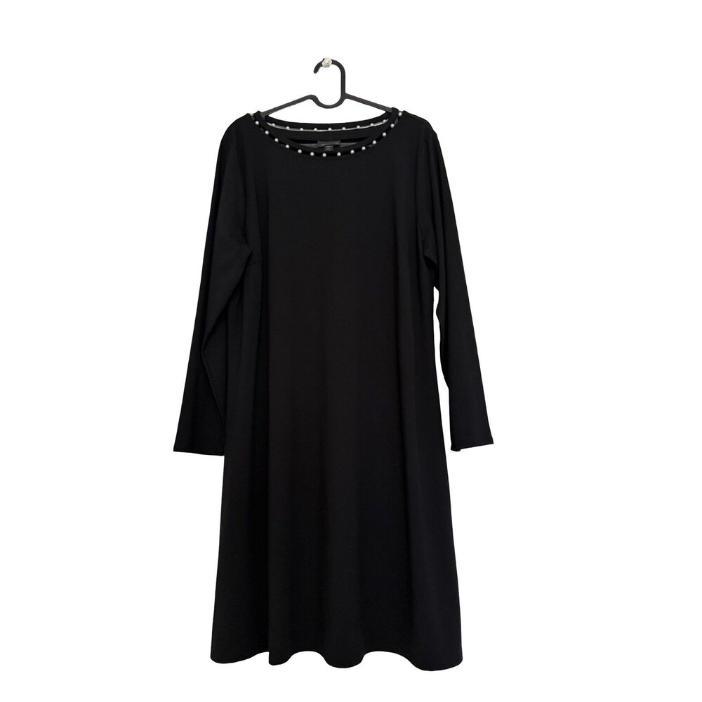 J Jill Wearever Collection Black  Pearl Dress 3/4 Sleeve Rayon SZ L Petite